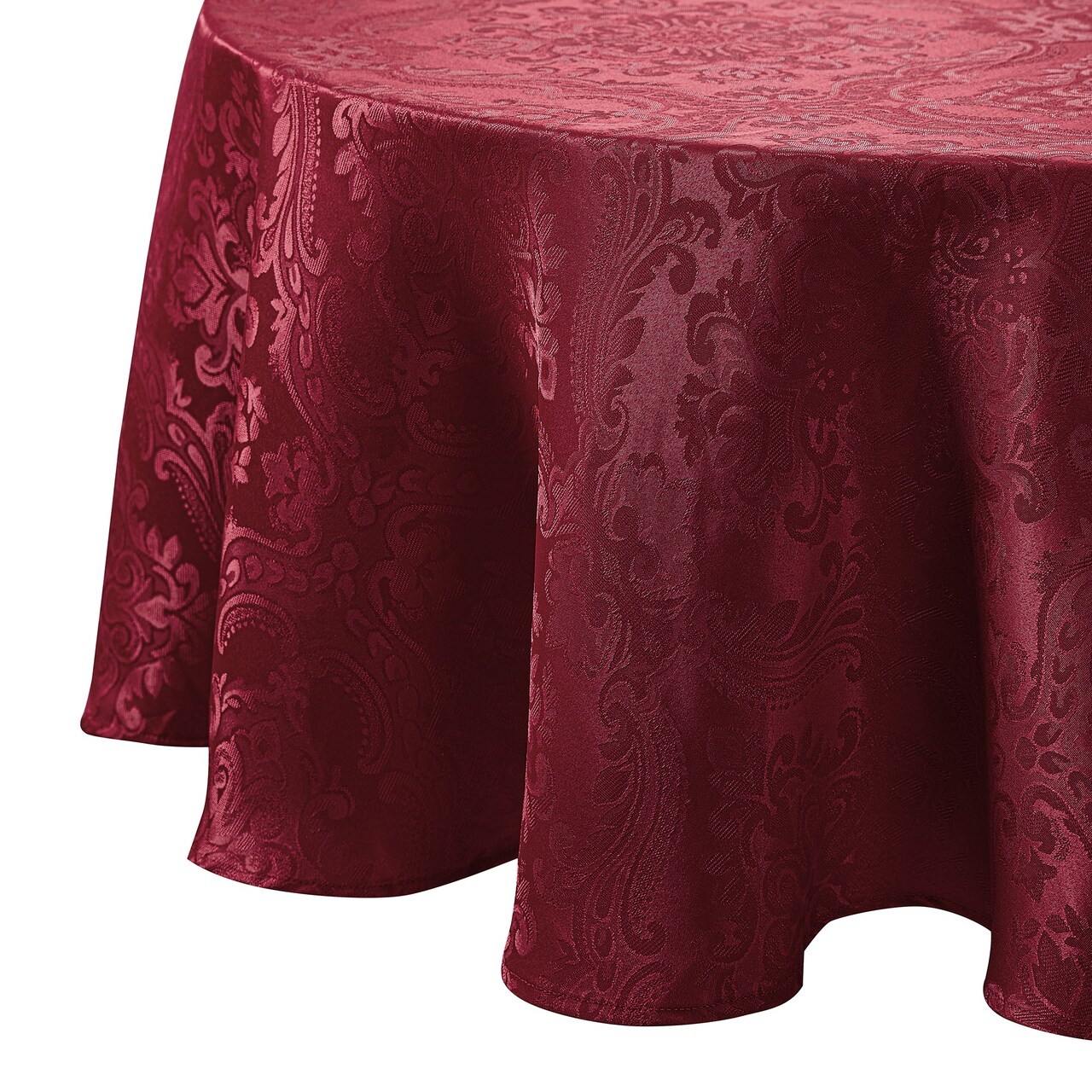 Threadmade Home Caiden Elegance Damask Tablecloth, Cranberry - 70"W x 70"L Round